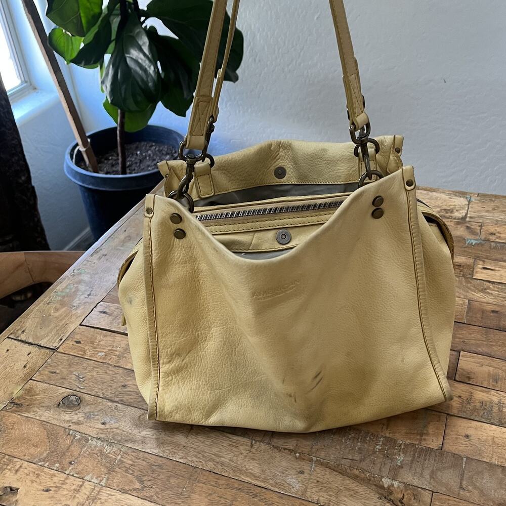 American Leather Co Lenox Triple Entry Tan Satchel Shoulder Bag Studded